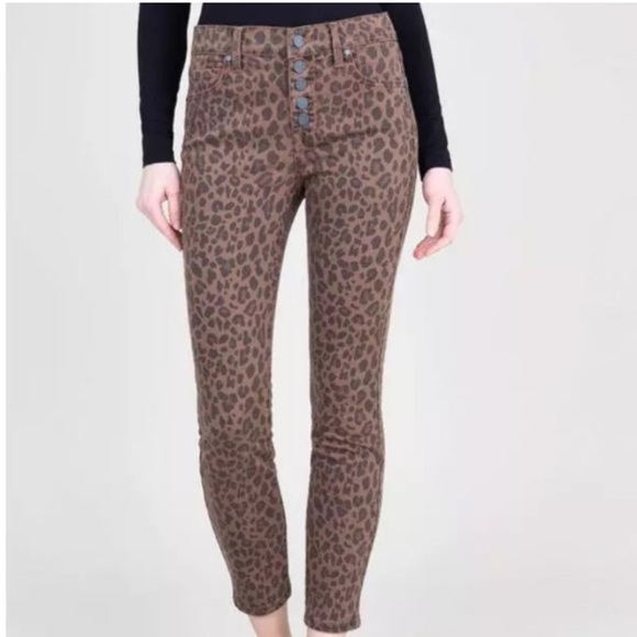 NWT Level 99 Brown Heidi Leopard Button Pants size 31 - Picture 1 of 6
